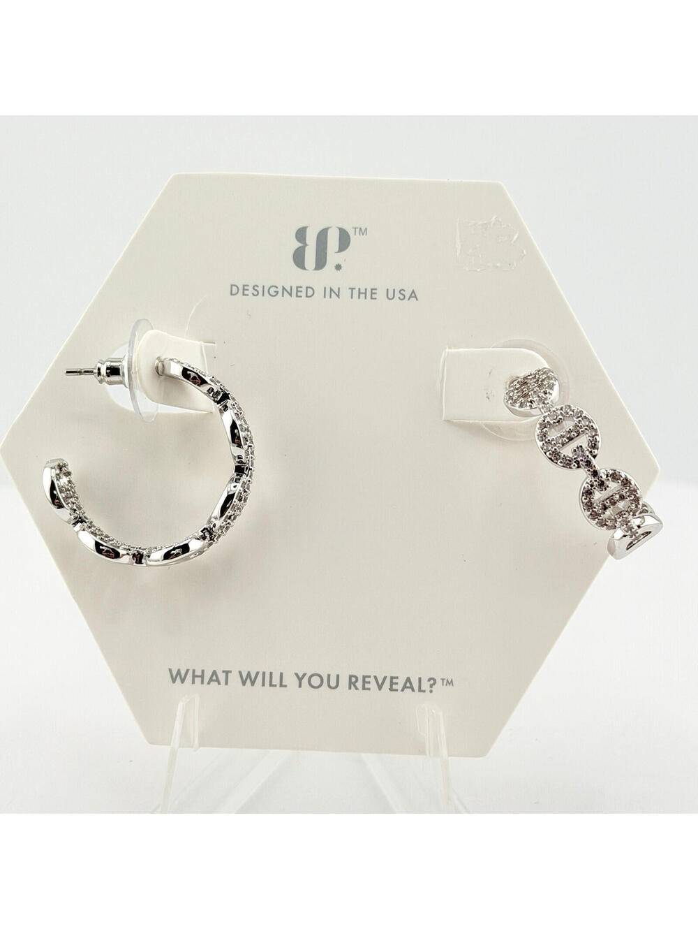 Bomb Party Hoop Earrings "Serene Shores" ER18183 Clear CZ on Rhodium